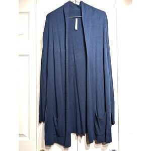 Leo & Nicole Long Cardigan Sweater‎ Womens Plus Sz: 1X Blue Open Front Pockets